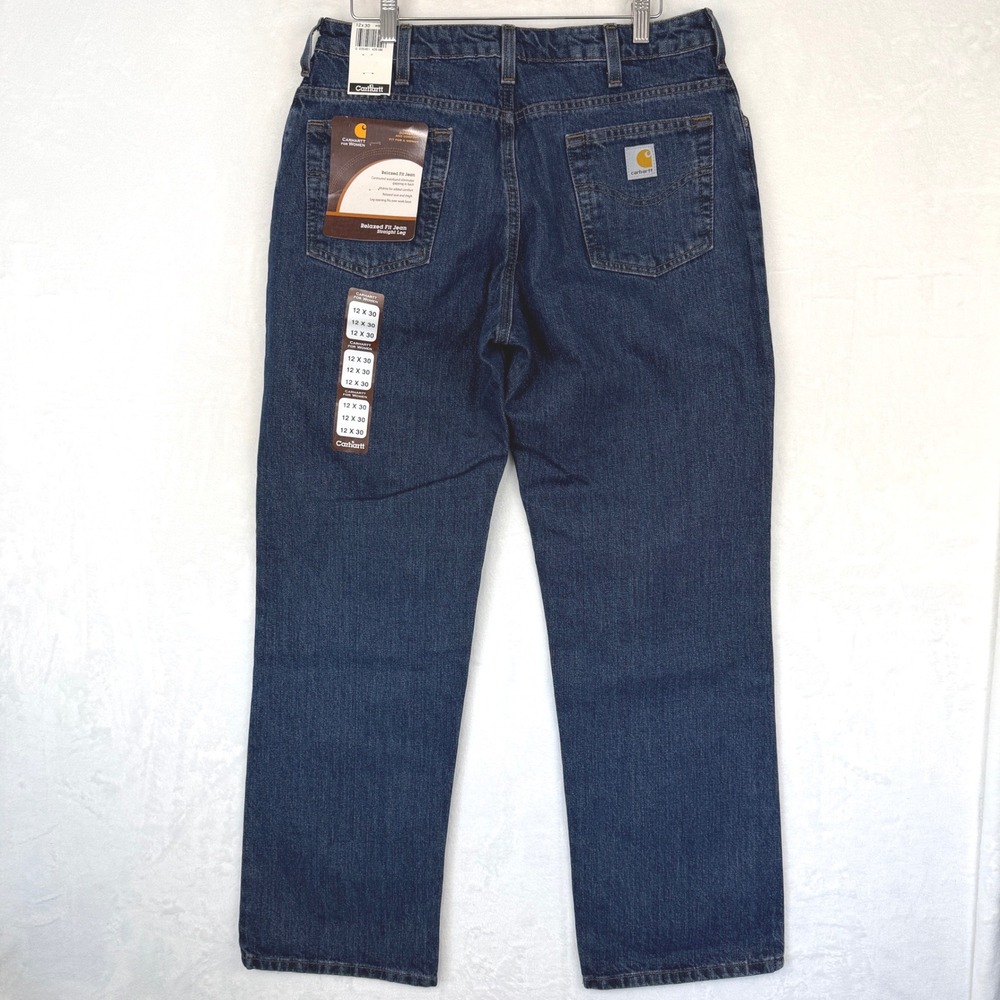 Carhartt Women Relaxed Fit Straight Leg Jeans Dark Wash Blue 12x30 WB160 VIO NWT